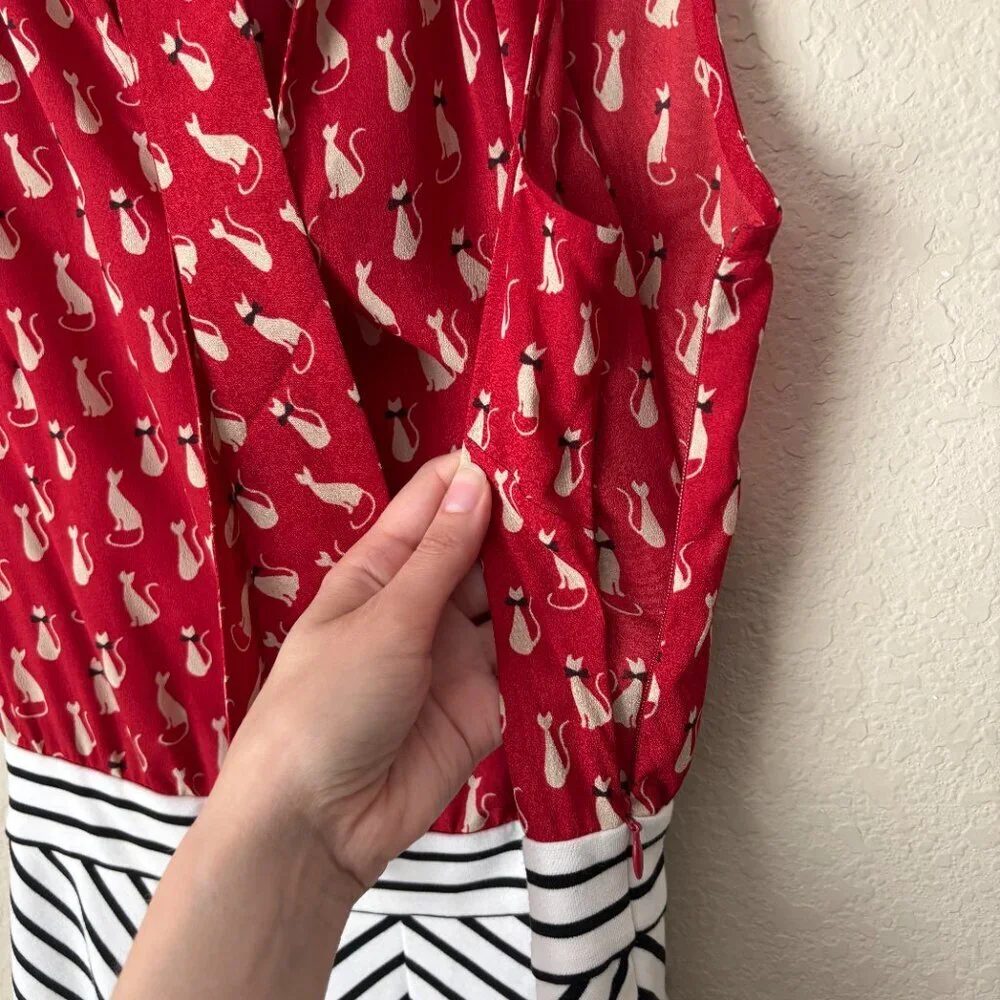 Anthropologie Tabitha Cat Gatto Printed Novelty Dress Striped Tie Neck HTF Rare - Picture 15 of 15